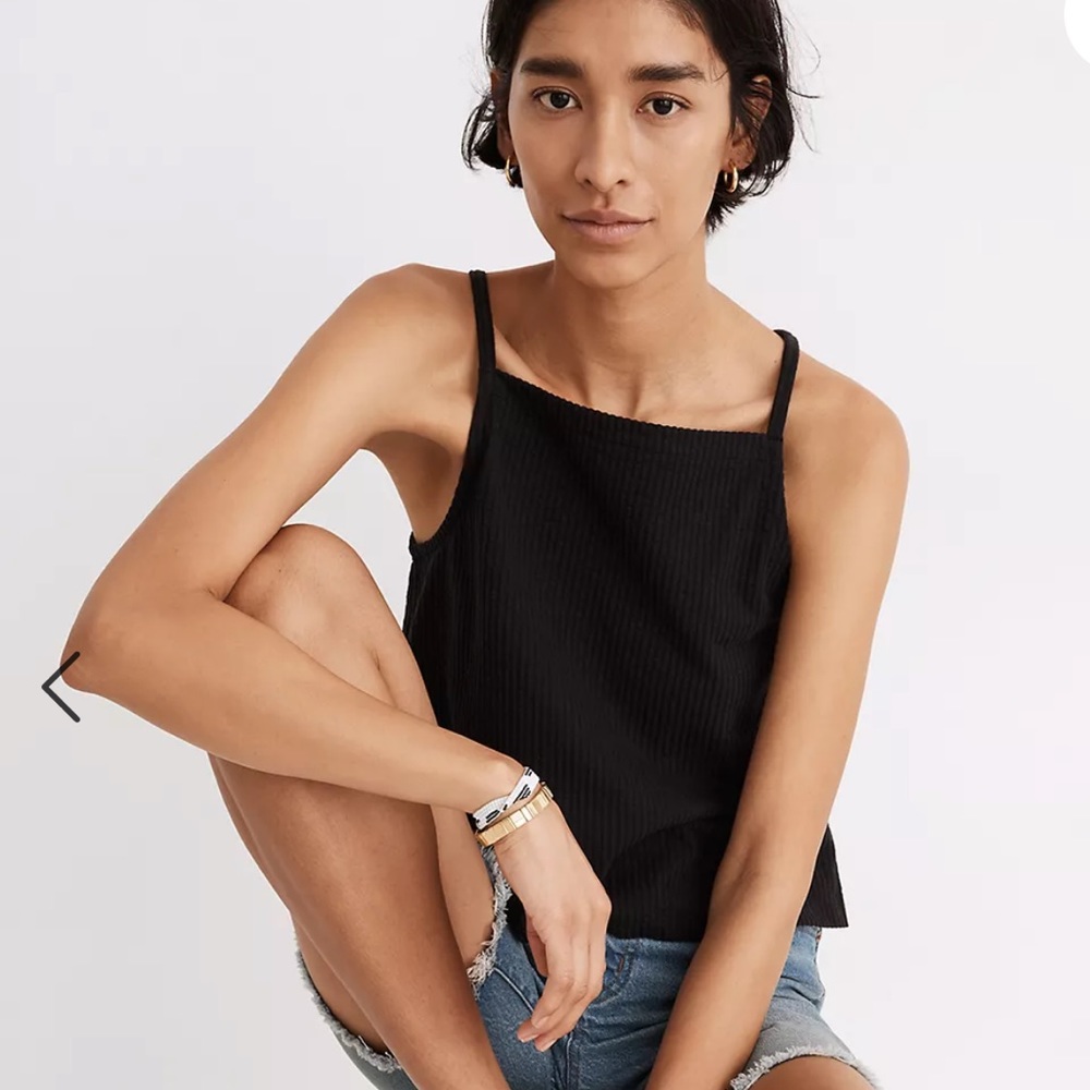 Madewell High Square Neck Black Tank